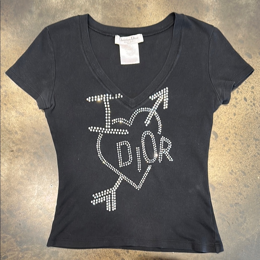 Christian Dior Vintage Y2K 'I Heart Dior' V-neck Tee